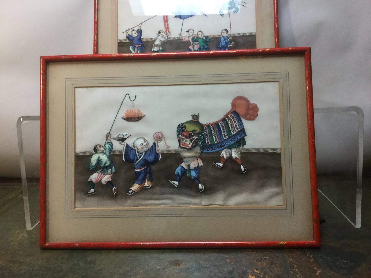 Peintures Chinoises, Carnaval , Festivités. 19 ème Siècle.