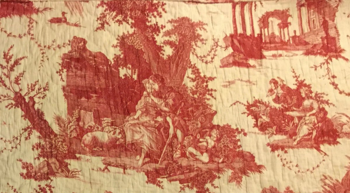 Linen Fabric, Printed In Nantes, 18th Century-photo-1