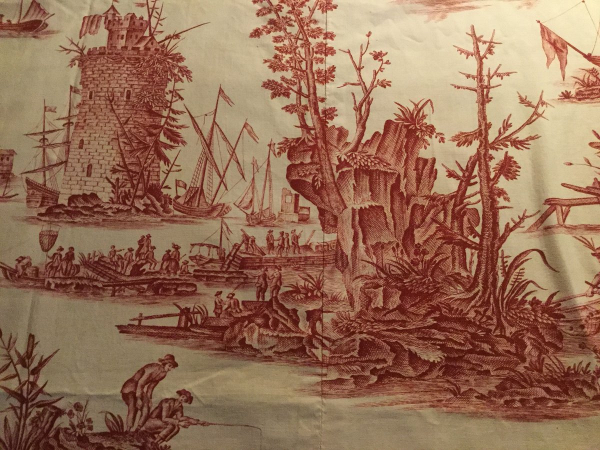 Toile De Jouy, "la Pêche", 20th Century.-photo-3