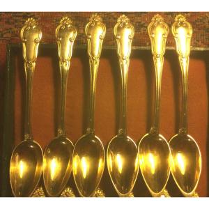 12 Small Spoons In Vermeil, 19th Century.