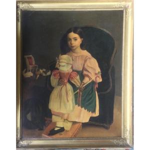 Portrait Of A Little Girl With Her Dolls, Oil On Canvas, Circa 1840