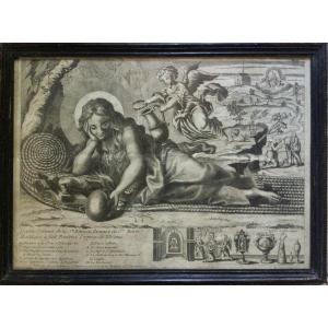 A Popular Engraving Of Mary Magdalene, Published By Basset In Paris. 18th Century.