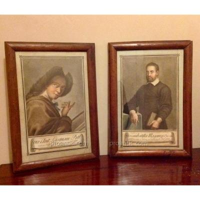 Two Engravings, Portraits Of Artists, C. Lasinio, Late 18th.