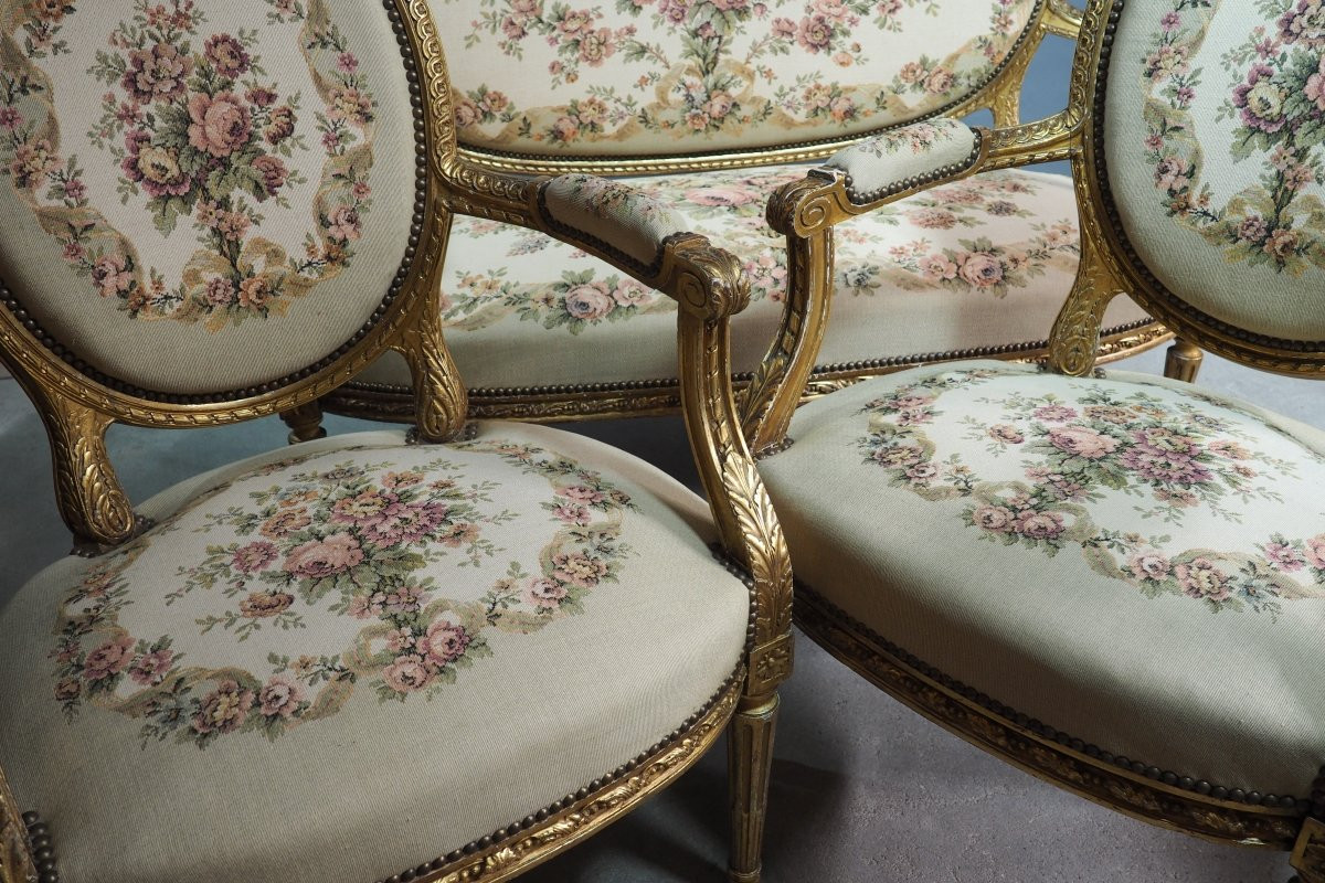 Louis XVI Style Living Room Set With Sofa And Armchairs-photo-4