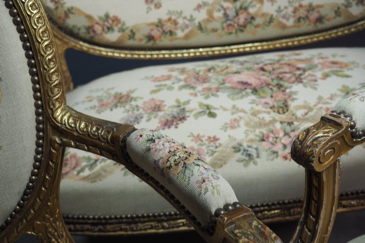 Louis XVI Style Living Room Set With Sofa And Armchairs-photo-5