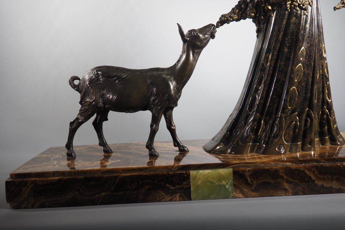 Dimitri Chiparus Chryselephantine Sculpture Art Deco Woman With Goats Circa 1920-photo-1