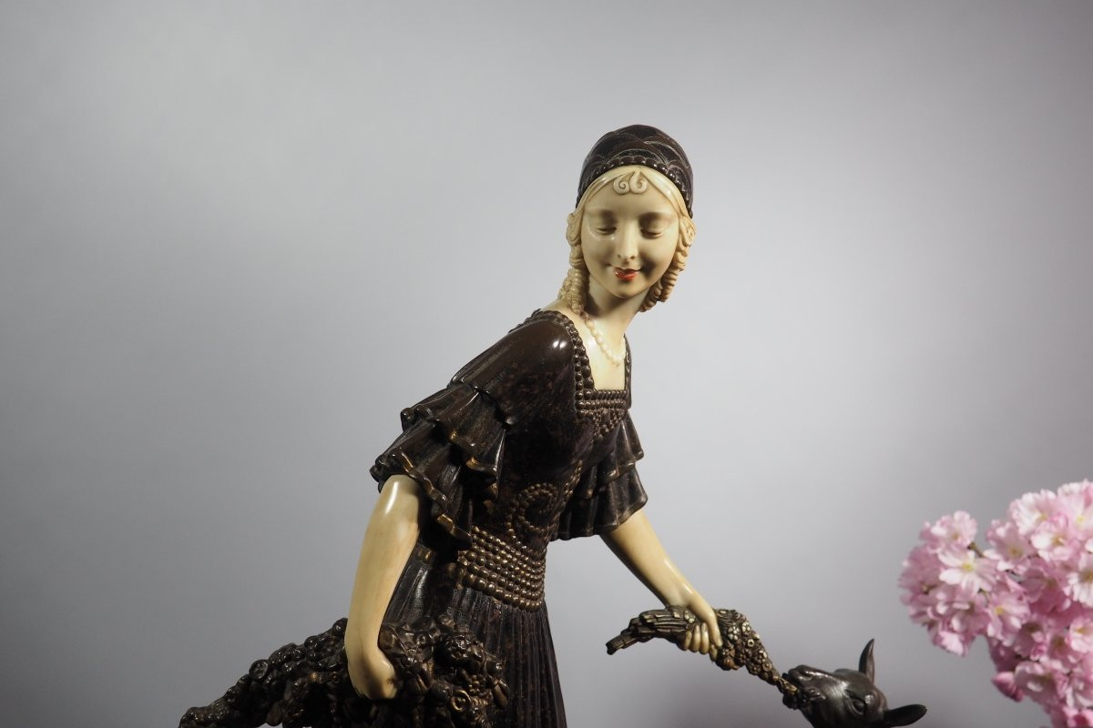 Dimitri Chiparus Chryselephantine Sculpture Art Deco Woman With Goats Circa 1920-photo-7