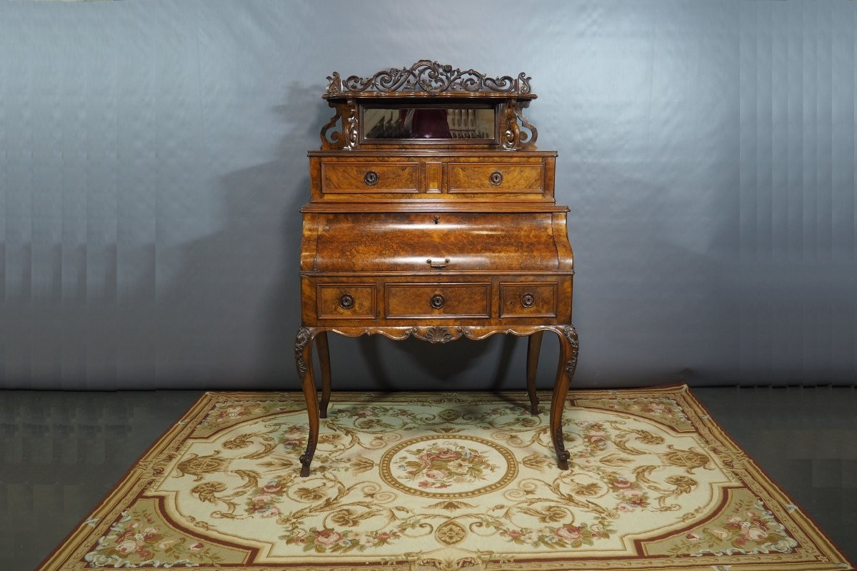 Bureau d’époque Napoléon III, XIX,  avec placage en ronce de noyer et tiroirs secrets-photo-2