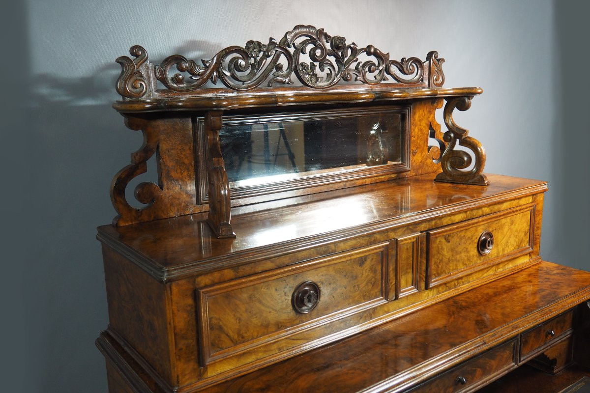 Bureau d’époque Napoléon III, XIX,  avec placage en ronce de noyer et tiroirs secrets-photo-3