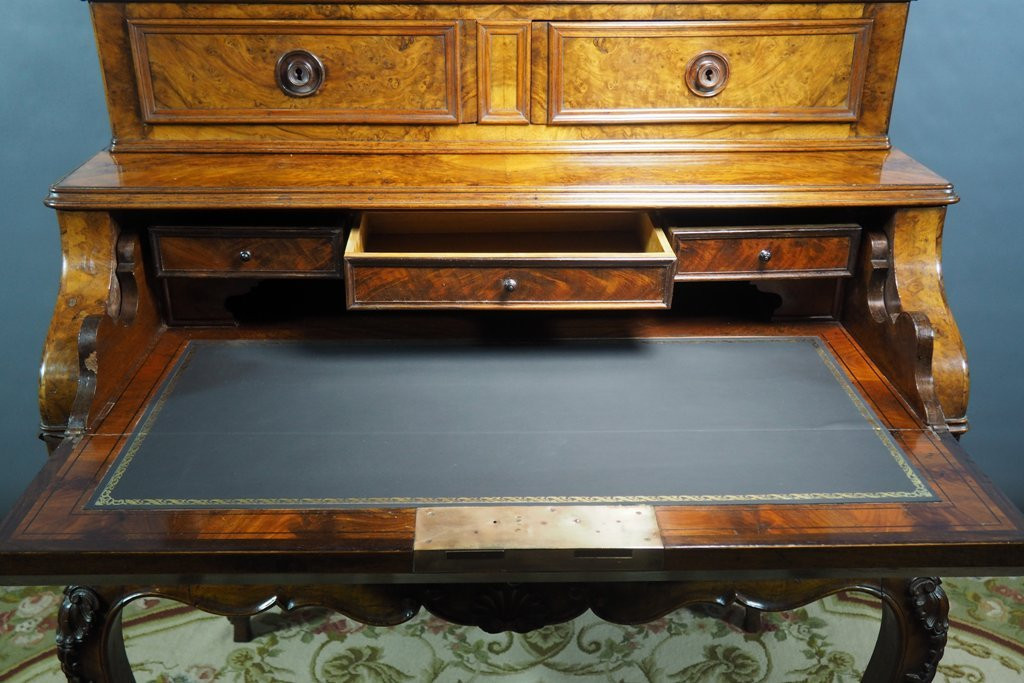 Bureau d’époque Napoléon III, XIX,  avec placage en ronce de noyer et tiroirs secrets-photo-3