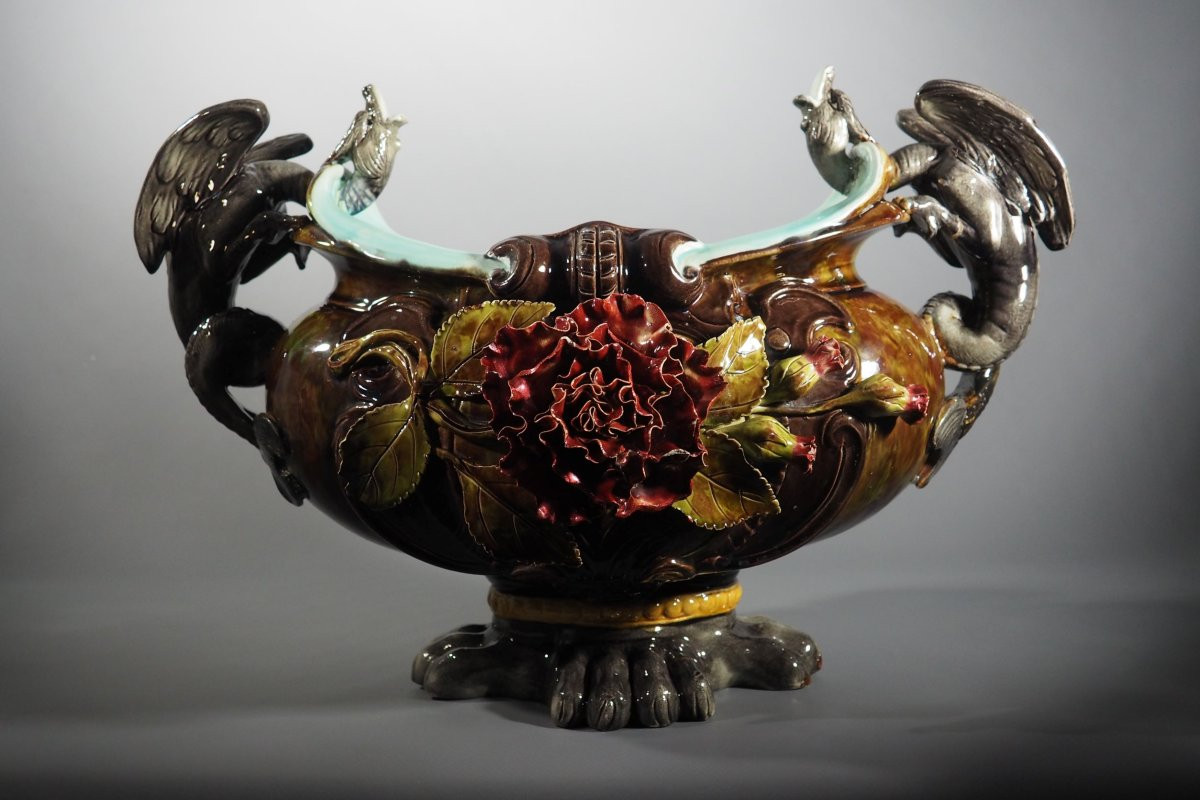 Earthenware Planter, Slip-decorated, Late 19th Century-photo-2