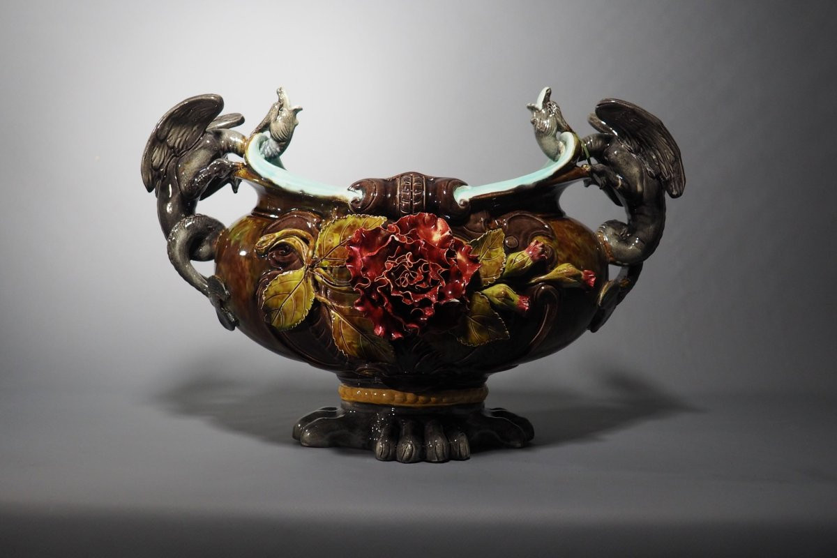 Earthenware Planter, Slip-decorated, Late 19th Century-photo-2