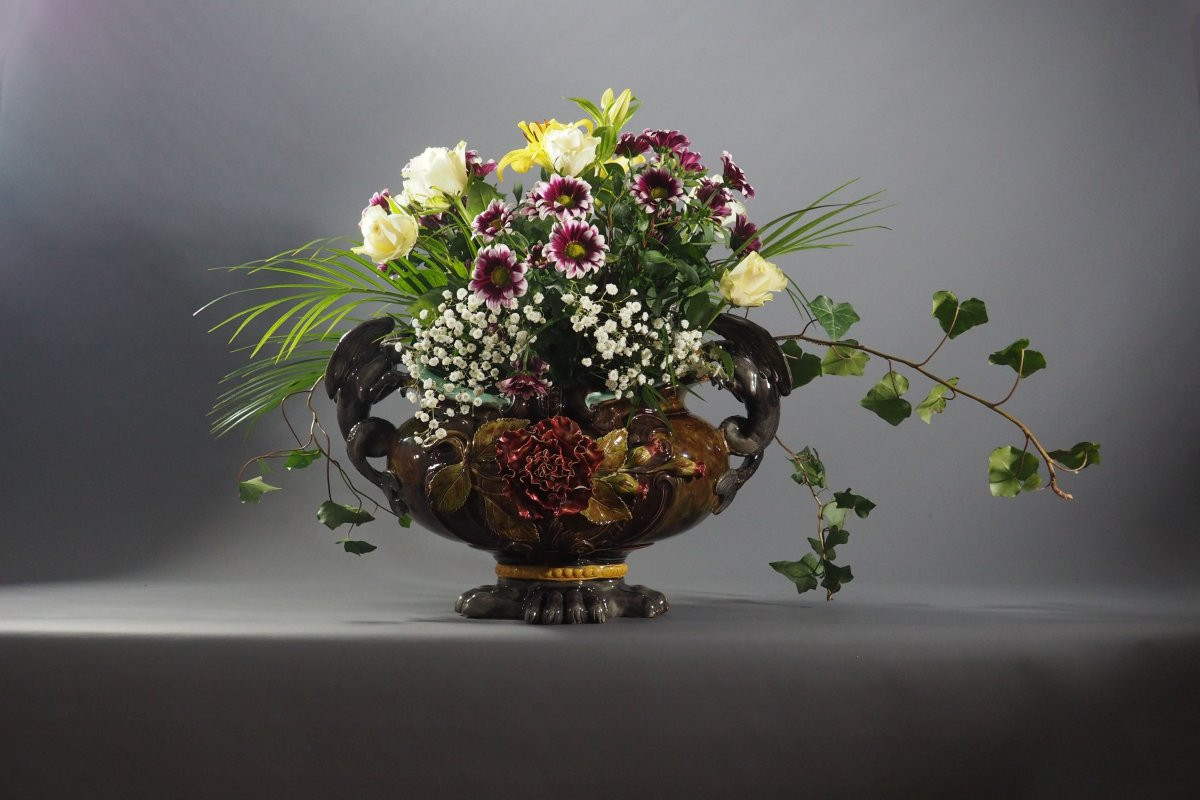 Earthenware Planter, Slip-decorated, Late 19th Century-photo-8