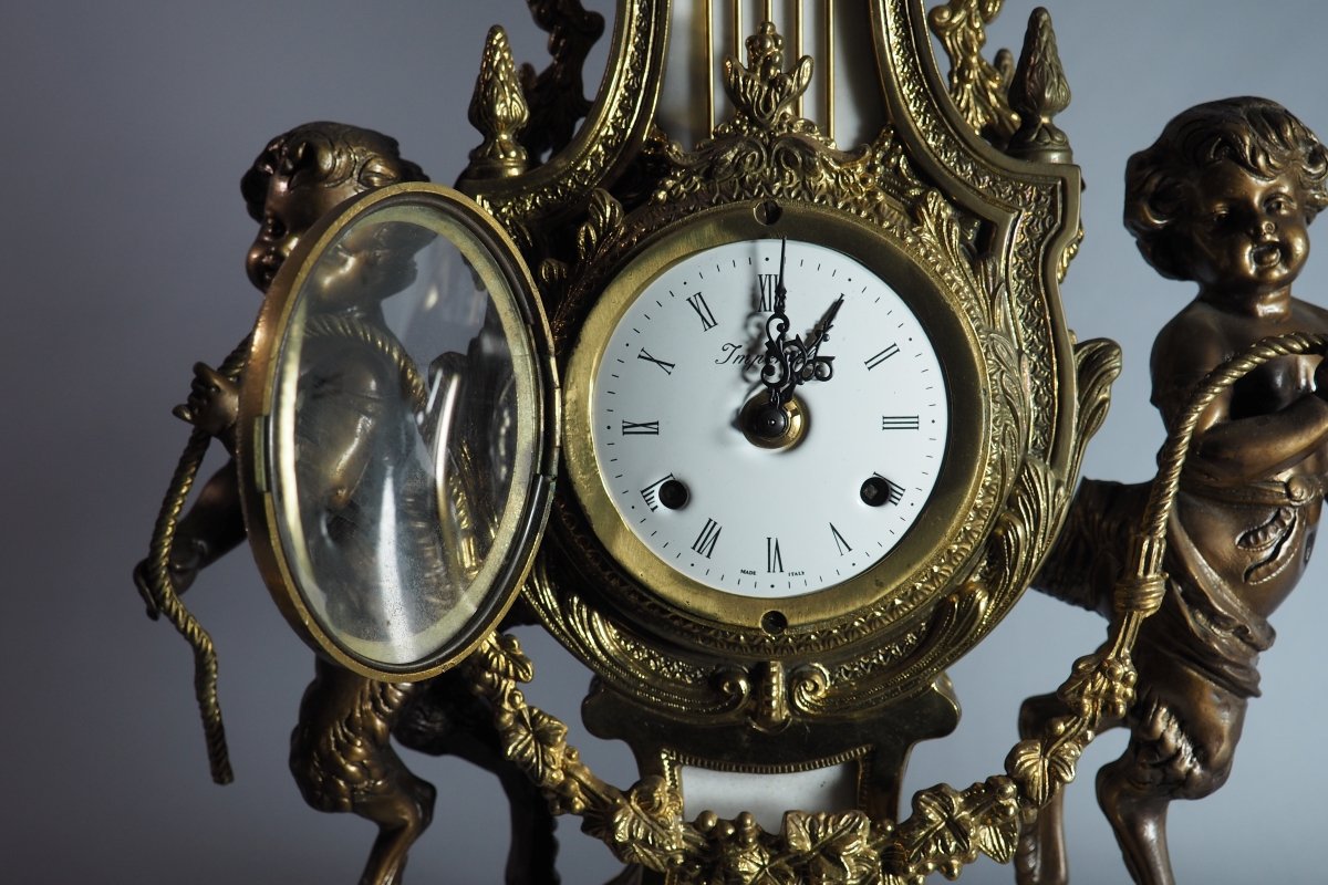 Large Fireplace Set—clock And Candelabra, Italy-photo-1