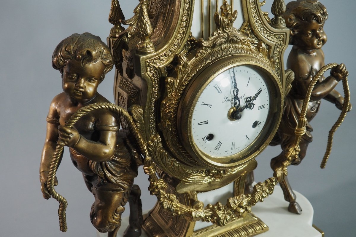 Large Fireplace Set—clock And Candelabra, Italy-photo-3