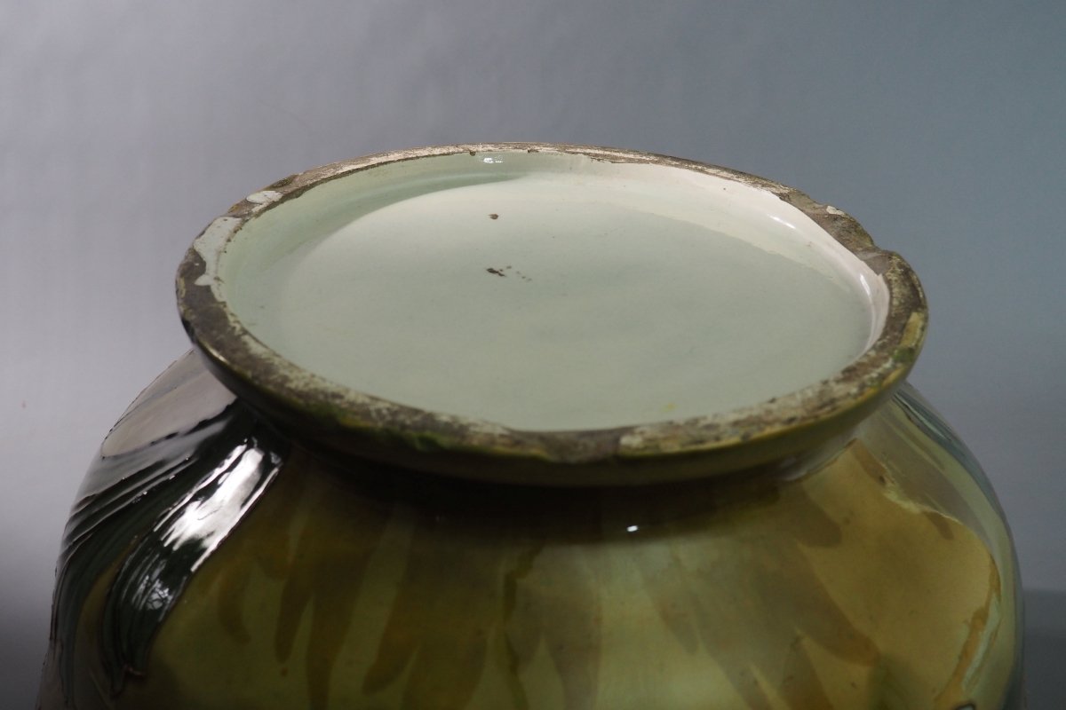 Grand cache-pot en faïence Art nouveau-photo-1