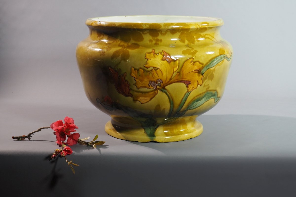 Grand cache-pot en faïence Art nouveau-photo-2