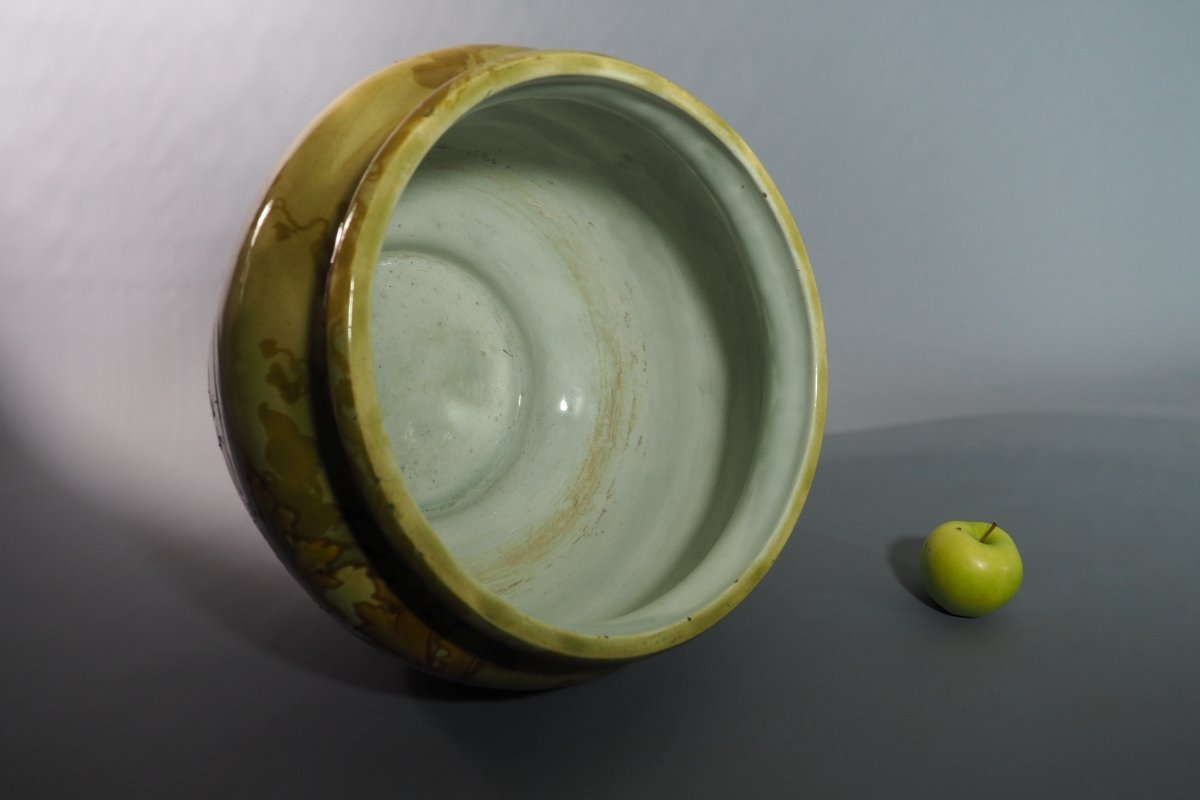 Grand cache-pot en faïence Art nouveau-photo-3