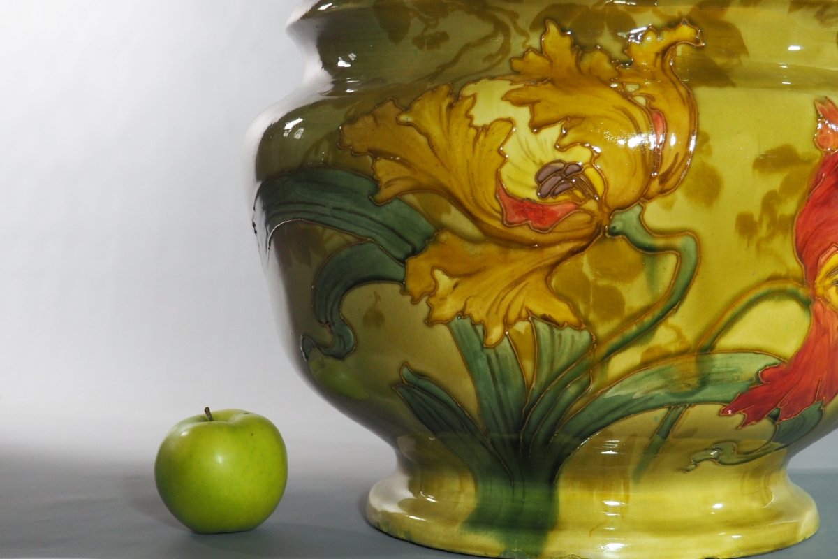 Grand cache-pot en faïence Art nouveau-photo-4
