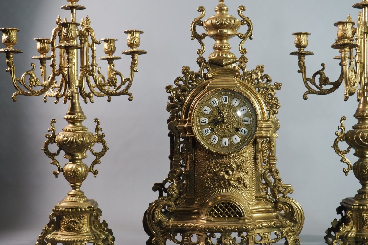 Grande garniture de cheminée – Néo-Renaissance- XIXe siècle-photo-2