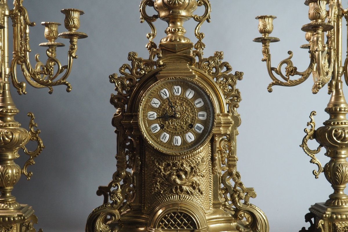 Grande garniture de cheminée – Néo-Renaissance- XIXe siècle-photo-3