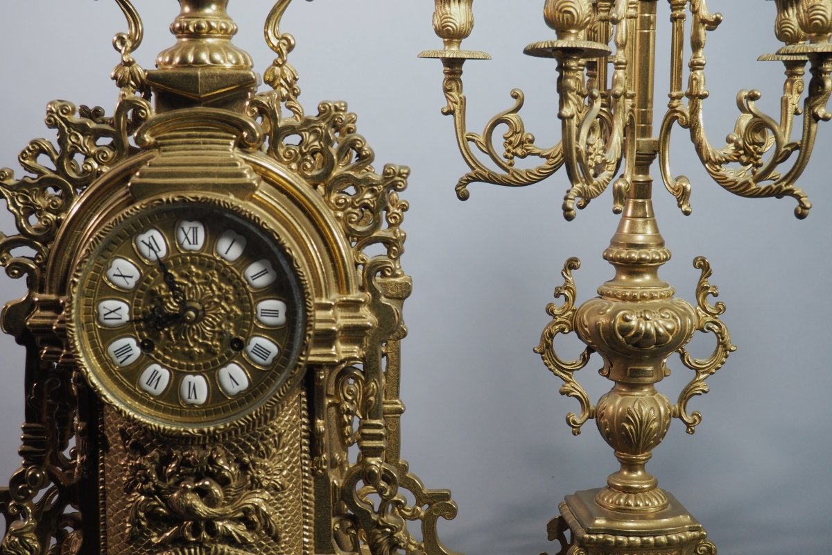 Grande garniture de cheminée – Néo-Renaissance- XIXe siècle-photo-2