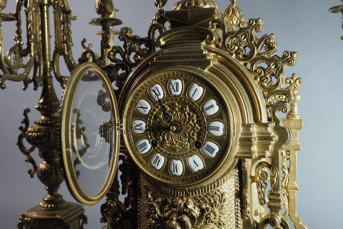 Grande garniture de cheminée – Néo-Renaissance- XIXe siècle-photo-3