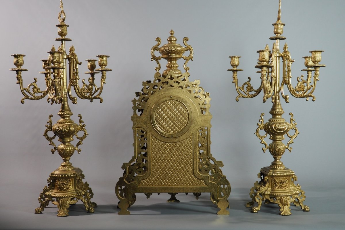 Grande garniture de cheminée – Néo-Renaissance- XIXe siècle-photo-4