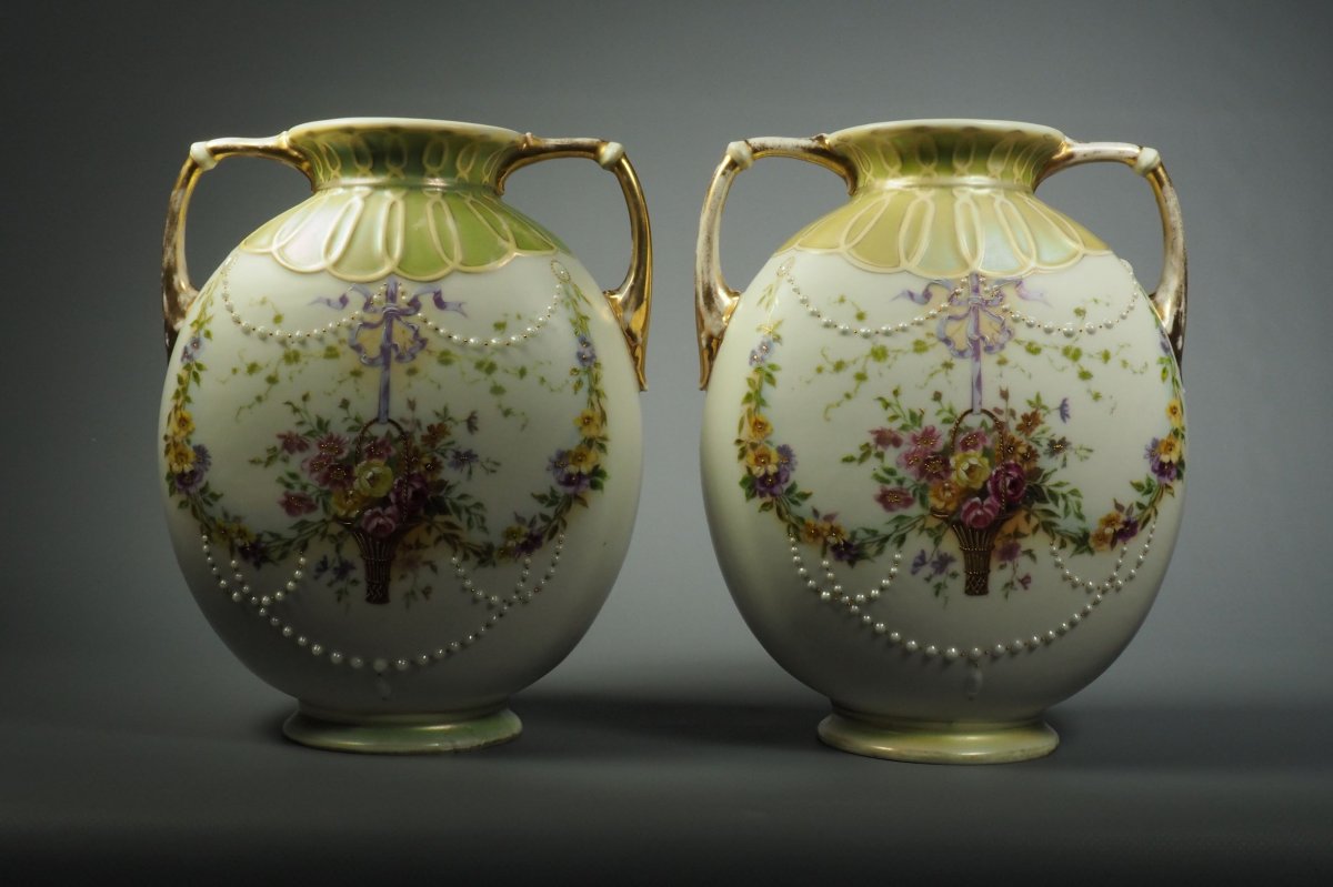 Paire de vases "Fleurs et perles"-photo-3