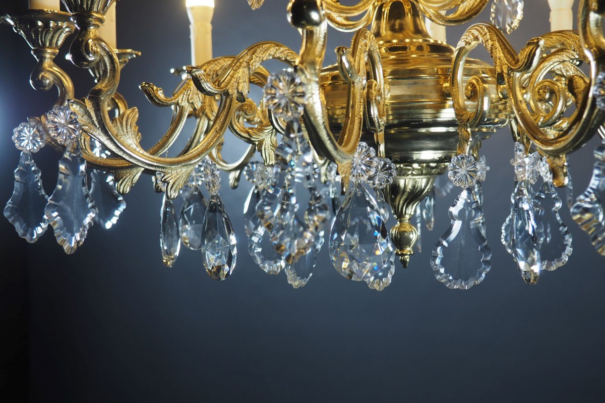 Lustre 12 lumières en bronze doré et cristal-photo-8