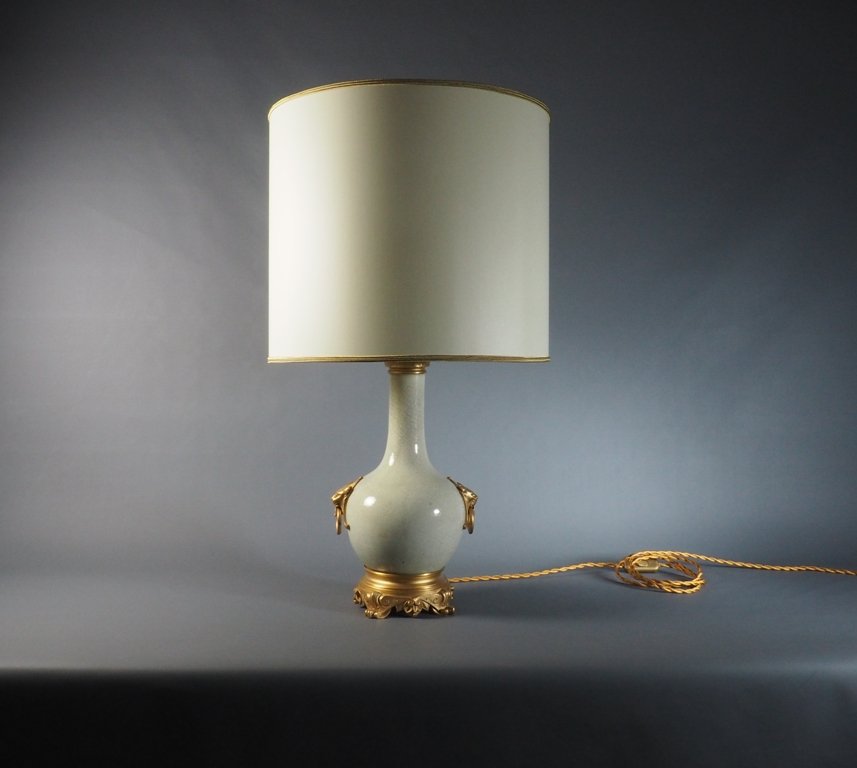 Ancienne lampe à huile en faïence céladon -  XIX-photo-2