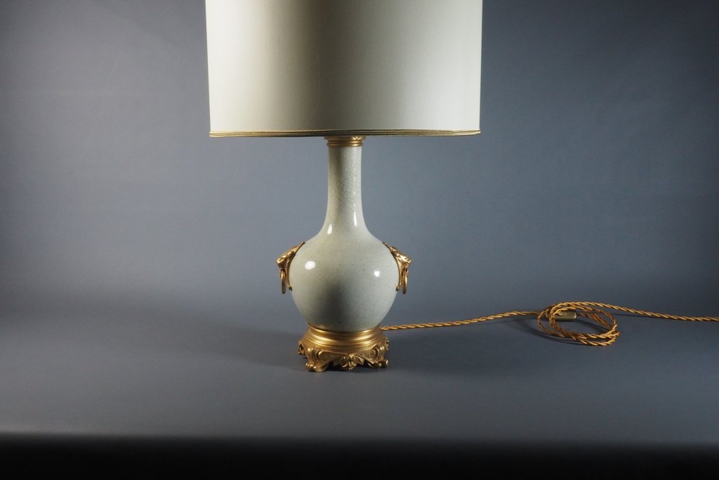 Ancienne lampe à huile en faïence céladon -  XIX-photo-3
