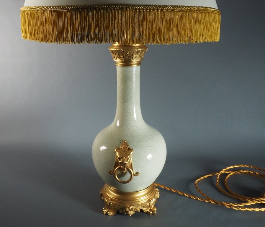 Ancienne lampe à huile en faïence céladon -  XIX-photo-3