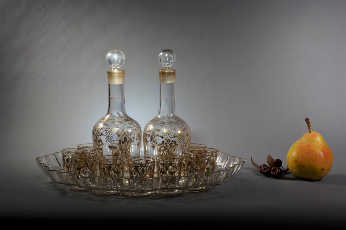 Golden Crystal Liqueur Service Napoleon III Period