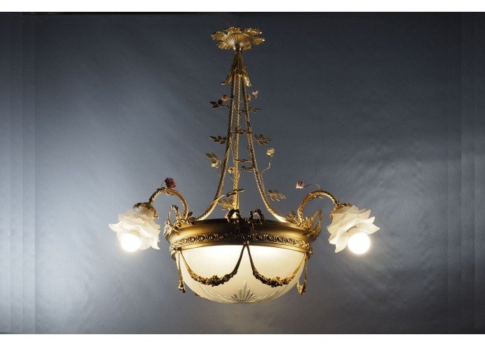 Lustre 5 Lumières - Bronze doré et cristal - France, fin du XIXe -photo-2