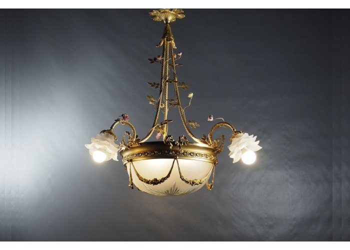 Lustre 5 Lumières - Bronze doré et cristal - France, fin du XIXe -photo-3