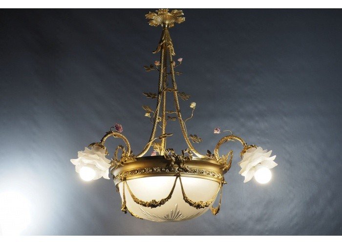 Lustre 5 Lumières - Bronze doré et cristal - France, fin du XIXe -photo-4