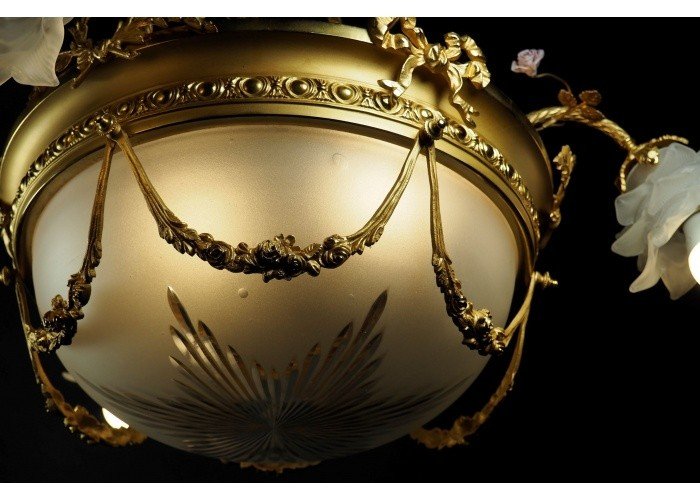 Lustre 5 Lumières - Bronze doré et cristal - France, fin du XIXe -photo-1