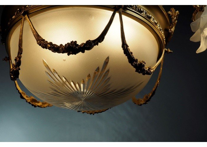Lustre 5 Lumières - Bronze doré et cristal - France, fin du XIXe -photo-2
