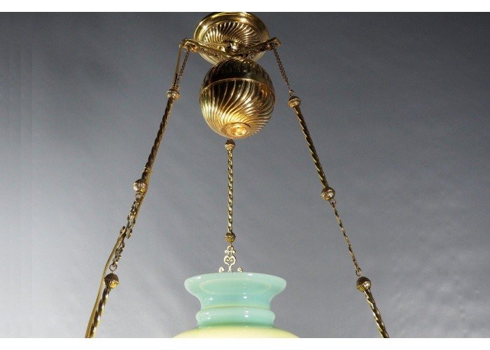 Suspension en laiton, bronze et verre opaline - France, fin du XIXe -photo-4