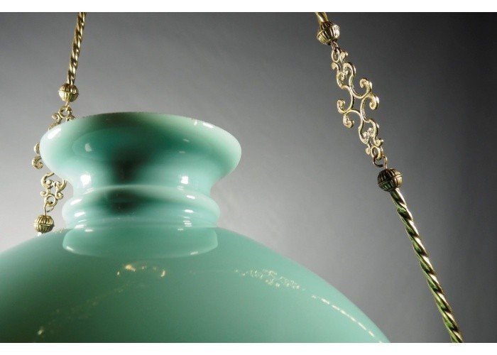 Suspension en laiton, bronze et verre opaline - France, fin du XIXe -photo-8