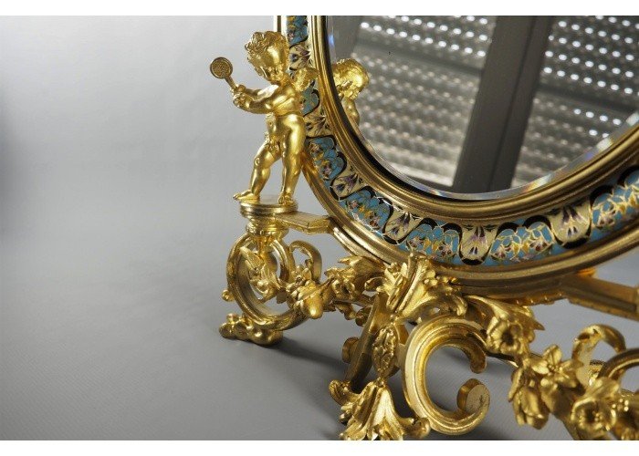Miroir et bougeoirs cloisonnés - style  Ferdinand Barbedienne - France, fin du XIXe-photo-2