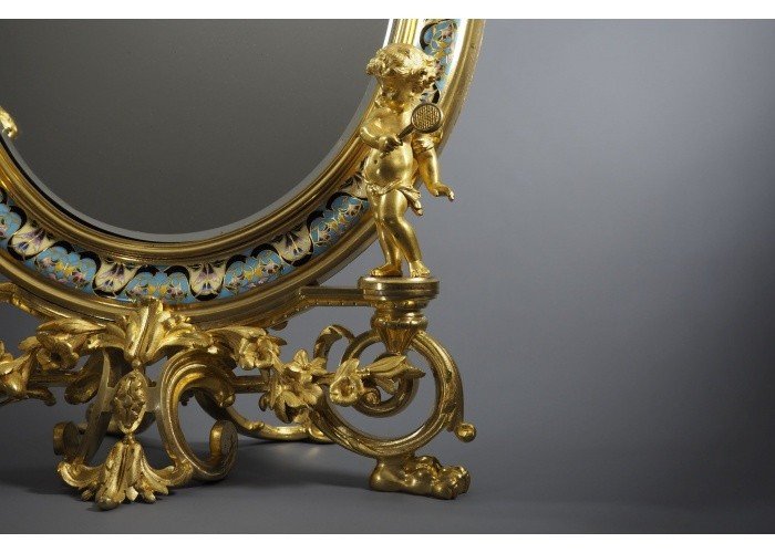 Miroir et bougeoirs cloisonnés - style  Ferdinand Barbedienne - France, fin du XIXe-photo-3