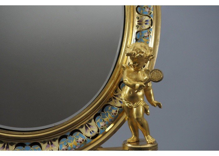 Miroir et bougeoirs cloisonnés - style  Ferdinand Barbedienne - France, fin du XIXe-photo-4
