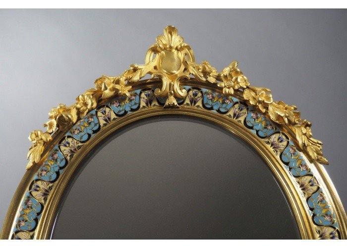 Miroir et bougeoirs cloisonnés - style  Ferdinand Barbedienne - France, fin du XIXe-photo-5
