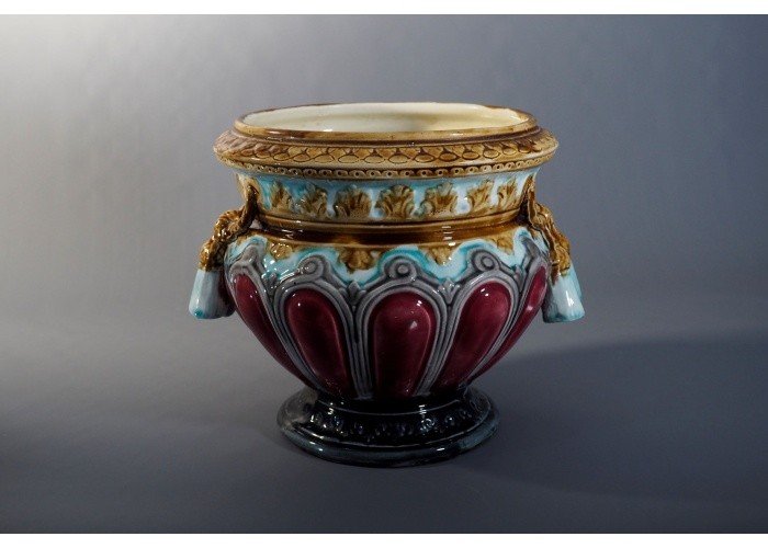 Jardinière - Cache pot  en faïence barbotine - France, 19ème-photo-2
