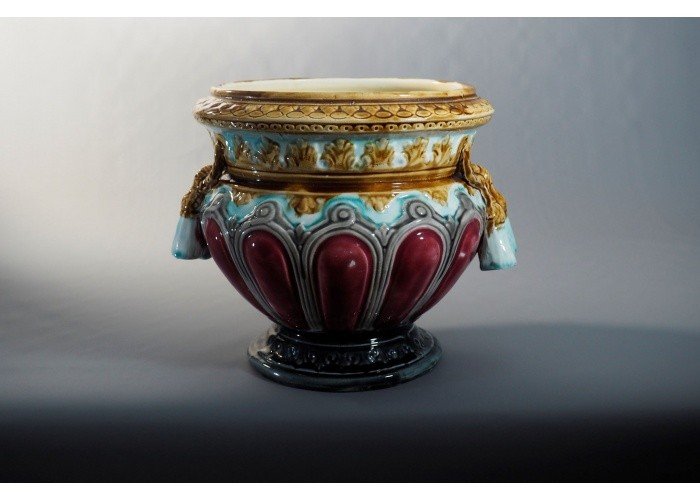 Jardinière - Cache pot  en faïence barbotine - France, 19ème-photo-4