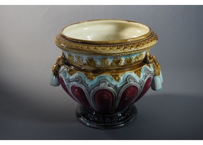 Jardinière - Cache pot  en faïence barbotine - France, 19ème-photo-3
