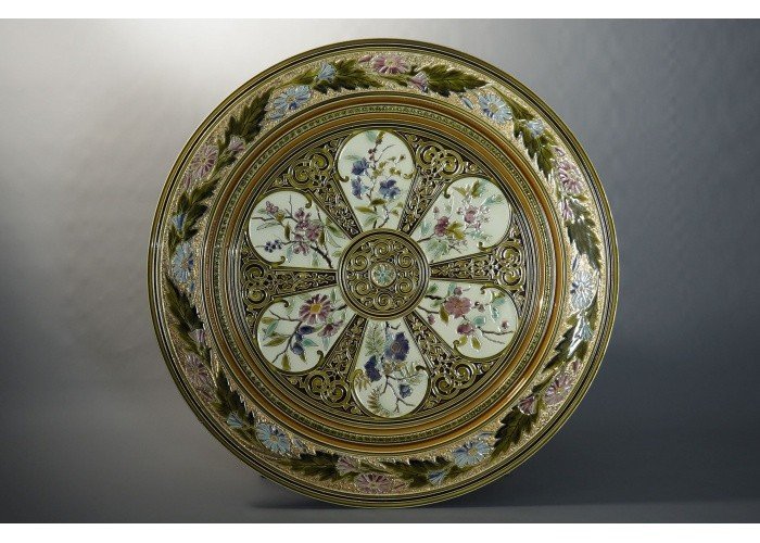 Large Decorative Enameled Earthenware Dish-photo-2