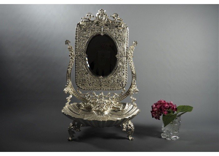 Miroir en bronze argenté -  Style Renaissance - 19ème-photo-2